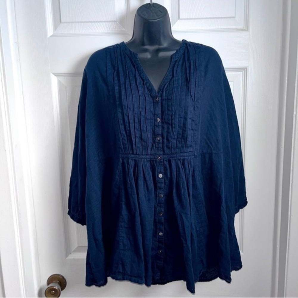 Calvin Klein Jeans Blouse Top Blue 1X Women V-Neck boho fall